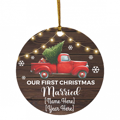 Personalized Our First Christmas Married 2020 Decorative Christmas Ornament - Holiday Flat Circle Ornament, White, Circle Ornament
