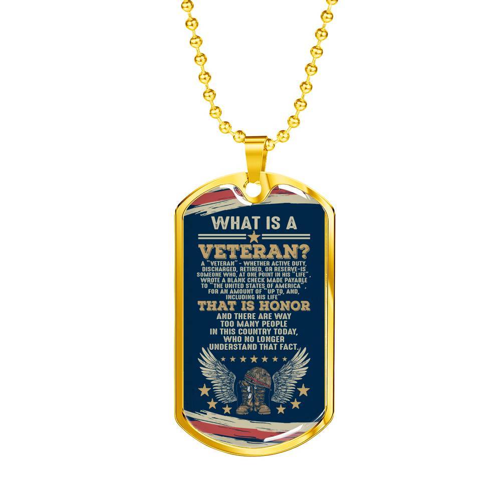 What Is A Veteran Active Duty Discharged Retired Reserve That Is Honor Dog Tag Pendant Necklace - Dog Tag (Gold Plated)