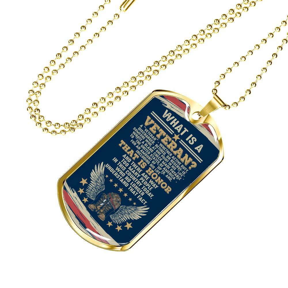 What Is A Veteran Active Duty Discharged Retired Reserve That Is Honor Dog Tag Pendant Necklace - Dog Tag (Gold Plated)