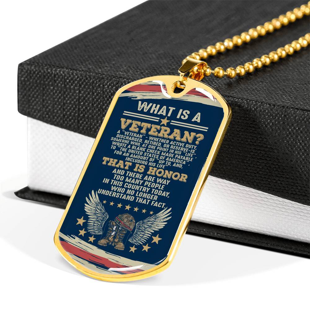 What Is A Veteran Active Duty Discharged Retired Reserve That Is Honor Dog Tag Pendant Necklace - Dog Tag (Gold Plated)