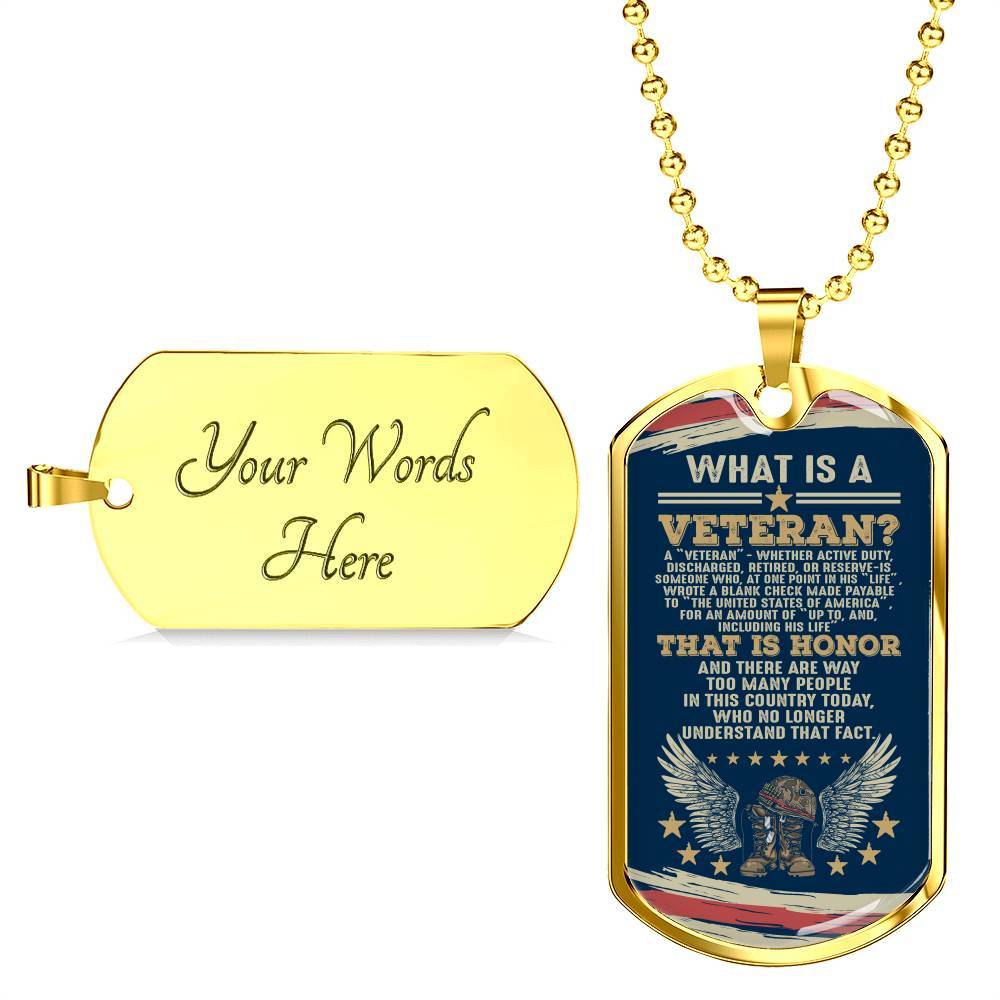 What Is A Veteran Active Duty Discharged Retired Reserve That Is Honor Dog Tag Pendant Necklace - Dog Tag (Gold Plated)