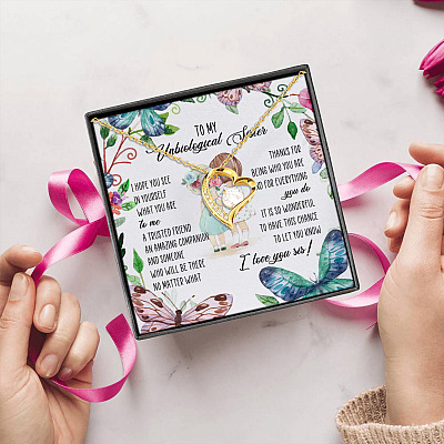 To My Unbiological Sister Forever Love Heart Pendant Necklace - Bestie Gift