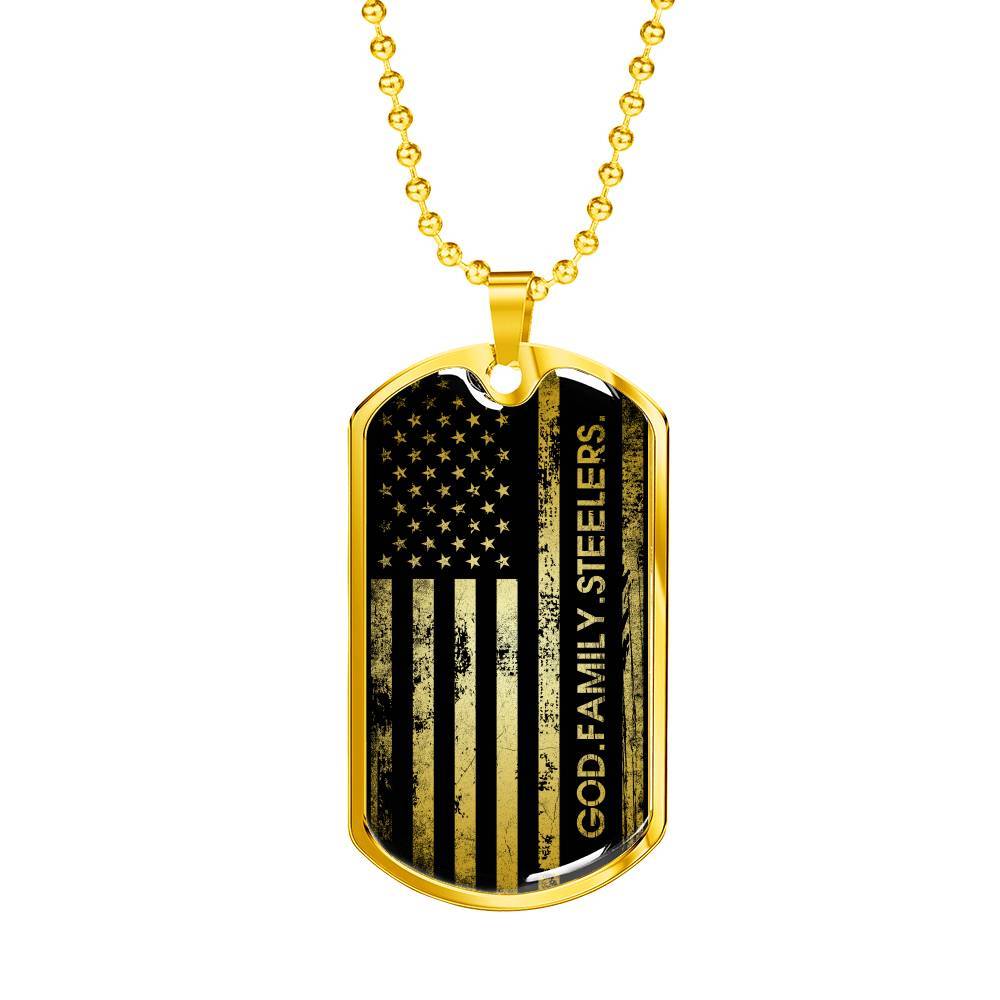 God Family Badass Veteran Dog Tag Pendant Necklace - US Veteran Gifts - Dog Tag (Gold Plated)
