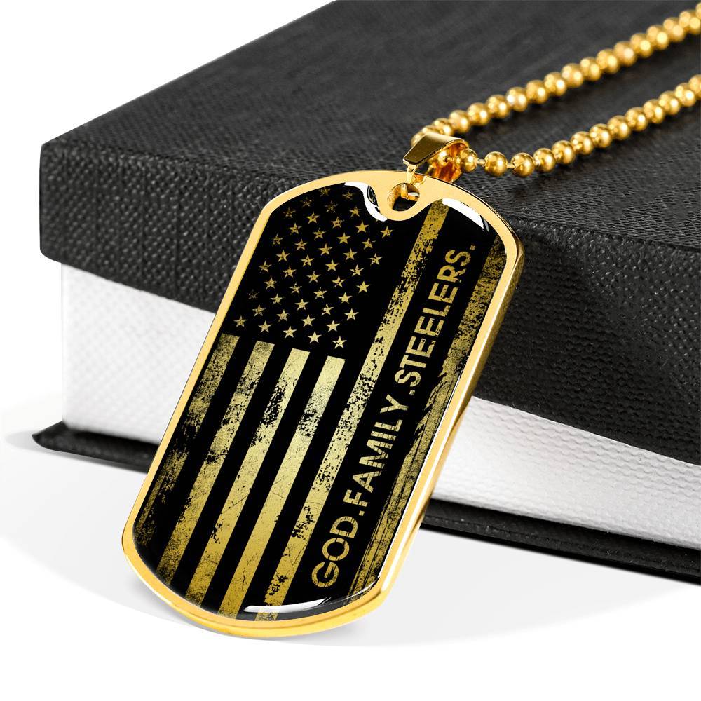 God Family Badass Veteran Dog Tag Pendant Necklace - US Veteran Gifts - Dog Tag (Gold Plated)
