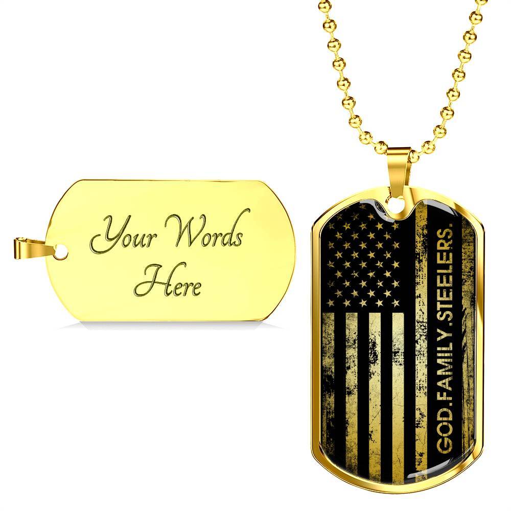 God Family Badass Veteran Dog Tag Pendant Necklace - US Veteran Gifts - Dog Tag (Gold Plated)