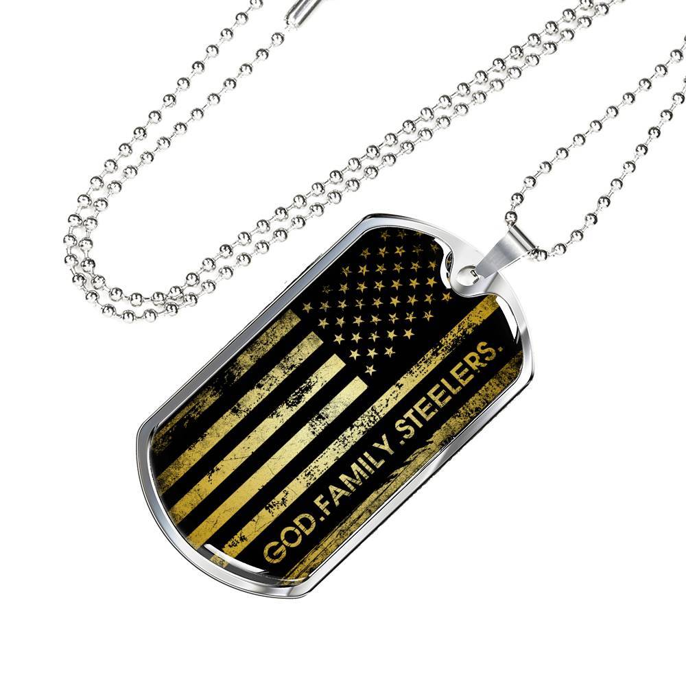 God Family Badass Veteran Dog Tag Pendant Necklace - US Veteran Gifts - Dog Tag (Silver)