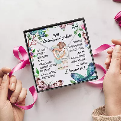 To My Unbiological Sister Interlocking Hearts Pendant Necklace - Bestie Gift