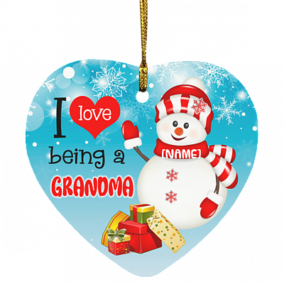 Personalized I Love I Being A Grandma Grandmother Gift Christmas Flat Holiday Heart Ornament Keepsake, White, SUBORNH Heart Ornament