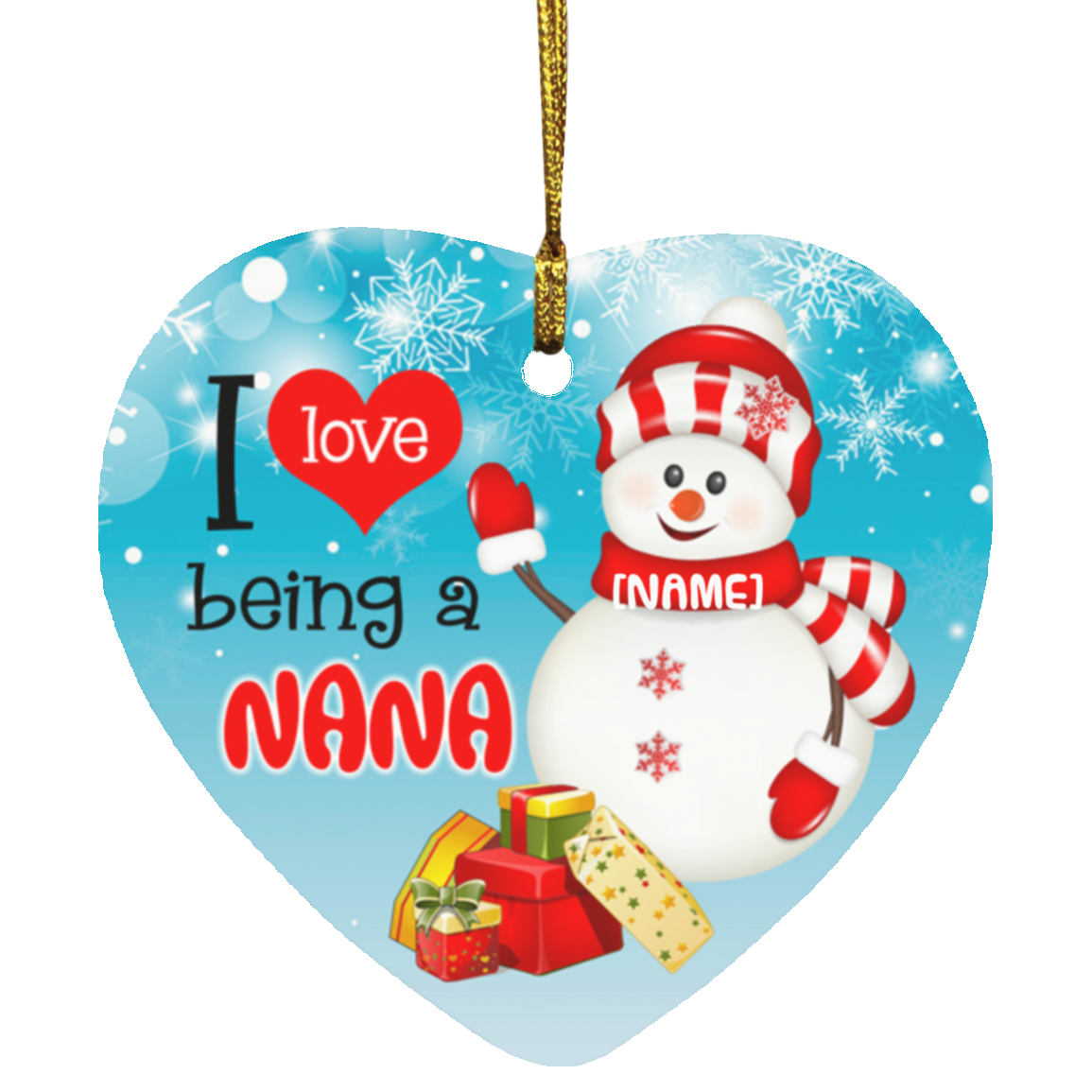 Personalized I Love I Being A Nana Grandmother Gift Christmas Flat Holiday Heart Ornament Keepsake, White, SUBORNH Heart Ornament