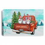 Merry Christmas Truck Gnome Gallery Wrapped Framed Canvas Prints - Unframed Poster - Home Decor Wall Art, White, 0.75'' Framed Canvas