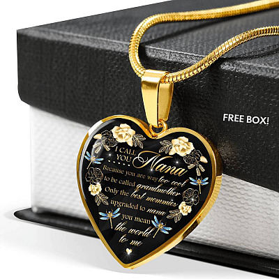Dragonfly I Call You Nana Because You Are Way Too Cool To Be Called Grandmother Luxury Heart Pendant Necklace - Heart Luxury Necklace (Gold Plated)