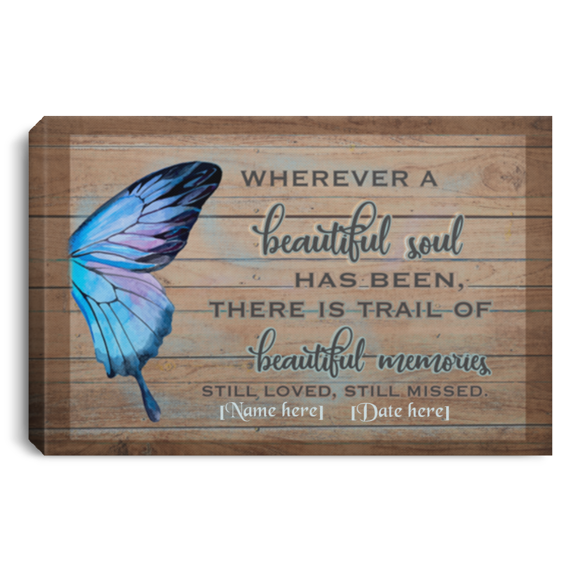 Personalized Beautiful Soul Beautiful Memories Loved Missed Memorial Wrapped Framed Canvas Prints - Unframed Poster, White, 0.75'' Framed Canvas