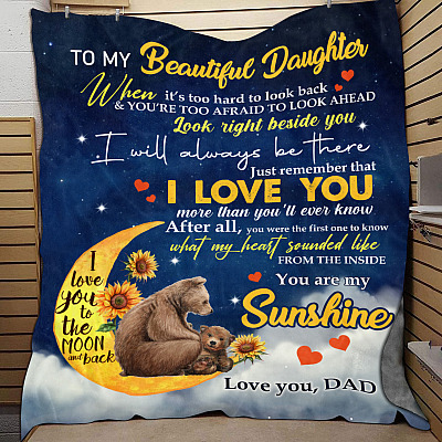 Alternative view of Dad To My Beautiful Daughter When It's Too Hard To Look Back Bear Fleece Blanket - Mink Blanket