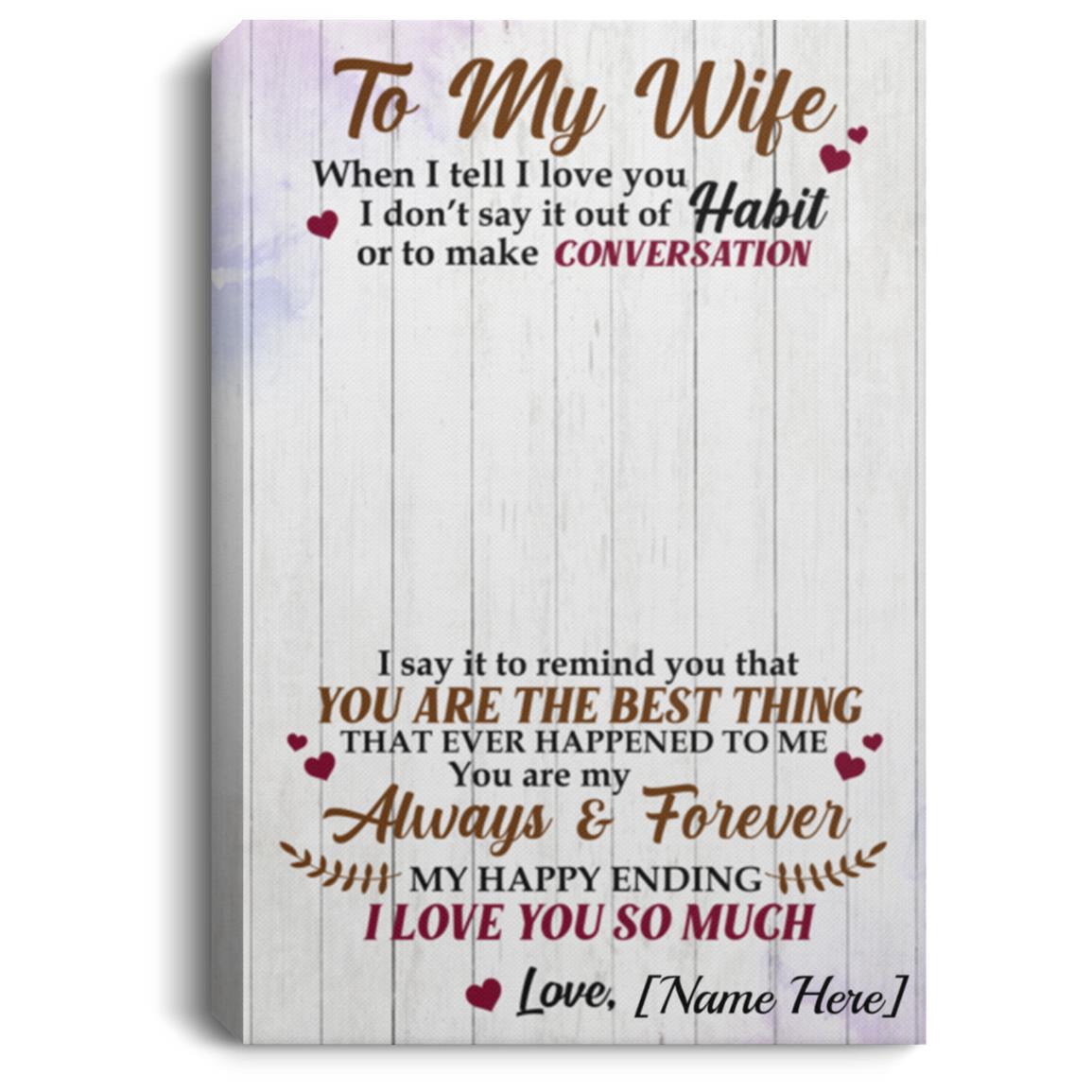 To My Wife Framed Canvas, White, 0.75'' Framed Canvas