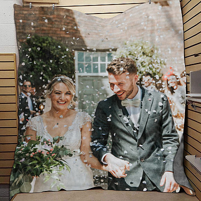 Alternative view of Personalized Photo Love Wedding Couple Throw Blanket - Custom Image Your Dog Your Cat Fleece Blanket