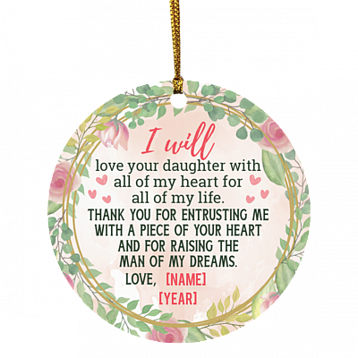 Personalized Christmas Ornament for Mother of Bride Mother in Law Gift Flat Holiday Circle Ornament Keepsake, White, Circle Ornament