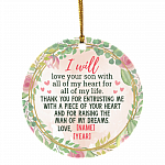 Personalized Christmas Ornament for Mother of Groom Mother in Law Gift Flat Holiday Circle Ornament Keepsake, White, Circle Ornament