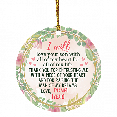 Personalized Christmas Ornament for Mother of Groom Mother in Law Gift Flat Holiday Circle Ornament Keepsake, White, Circle Ornament