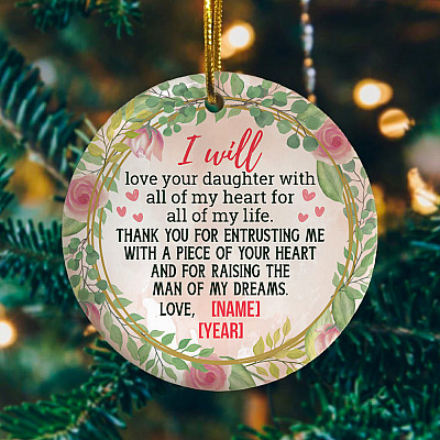 Alternative view of Personalized Christmas Ornament for Mother of Bride Mother in Law Gift Flat Holiday Circle Ornament Keepsake