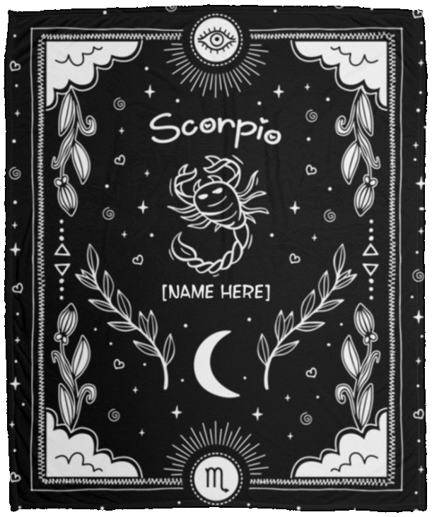 Personalized Scorpio Zodiac Horoscope Premium Sherpa Blanket - Astrology Lovers Scorpion Woven Blanket Gifts, White, Cozy Plush Fleece Blanket - 50x60
