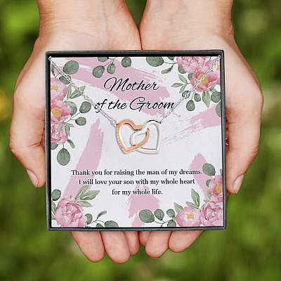 Thank You for Raising the Man of My Dreams Mother of the Groom Gift Interlocking Heart Pendant Necklace