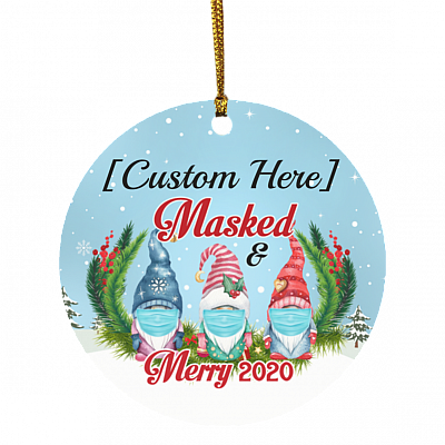 Personalized 3 Gnomes Family Masked And Merry 2020 Circle Christmas Tree Ornament Keepsake, White, Circle Ornament