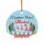 Personalized 5 Gnomes Family Masked And Merry 2020 Circle Christmas Tree Ornament Keepsake, White, Circle Ornament