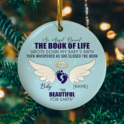 Alternative view of Personalized An Angel Opened The Book Of Life Wrote Down My Baby's Birth Miscarriage Memorial Circle Christmas Ornament
