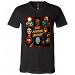 Psycho Bunch Horror Movie Characters T-Shirt - V-Neck Tee, Black, V-Neck T-Shirt