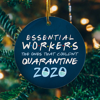 Alternative view of Essential Workers Quarantined 2020 Decorative Christmas Ornament - Holiday Flat Circle Ornament