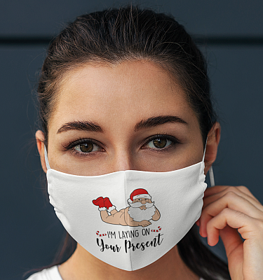Alternative view of Santa Claus I'm Laying On Your Present Funny Christmas Washable Reusable Custom Printed Cloth Face Mask Cover