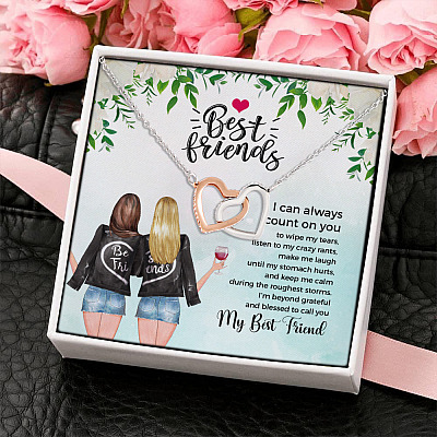 Best Friends I Can Always Count on You to Wipe My Tears - Gift for BFF Bestie Soul Sister Interlocking Hearts Pendant Necklace