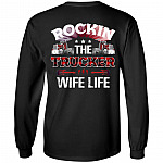 Rockin The Trucker Wife Life Print On Back Only Plain Front Hoodie - Sweatshirt - Long Sleeve Shirt, Black, Long Sleeve Rockin The Trucker Wife Life Print On Back Only Plain Front Hoodie - Sweatshirt - Long Sleeve Shirt, Black, Long Sleeve