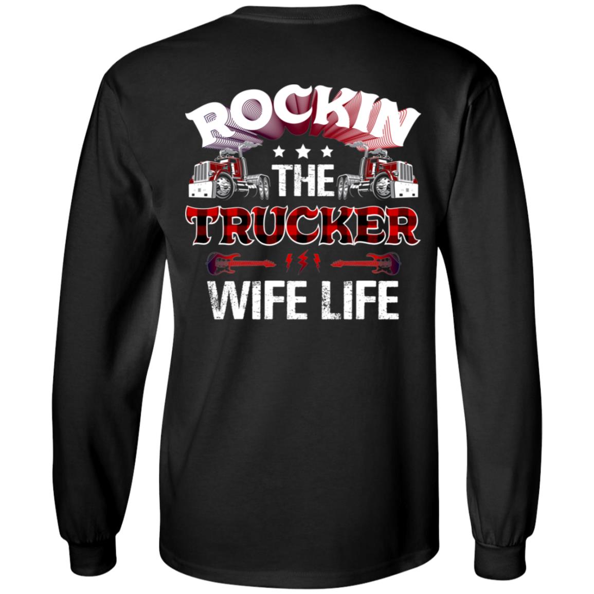 Rockin The Trucker Wife Life Print On Back Only Plain Front Hoodie - Sweatshirt - Long Sleeve Shirt, Black, Long Sleeve Rockin The Trucker Wife Life Print On Back Only Plain Front Hoodie - Sweatshirt - Long Sleeve Shirt, Black, Long Sleeve