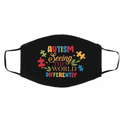Autism Seeing The World Differently Washable Reusable Custom Printed Cloth Face Mask Cover, Black, Cloth Face Cover – Medium/Large