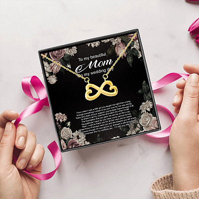 Alternative view of To My Beautiful Mom On My Wedding Day From When I Was A Little Girl Infinity Heart Pendant Necklace