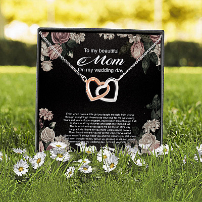 Alternative view of To My Beautiful Mom On My Wedding Day From When I Was A Little Girl Joined Interlocking Hearts Pendant Necklace