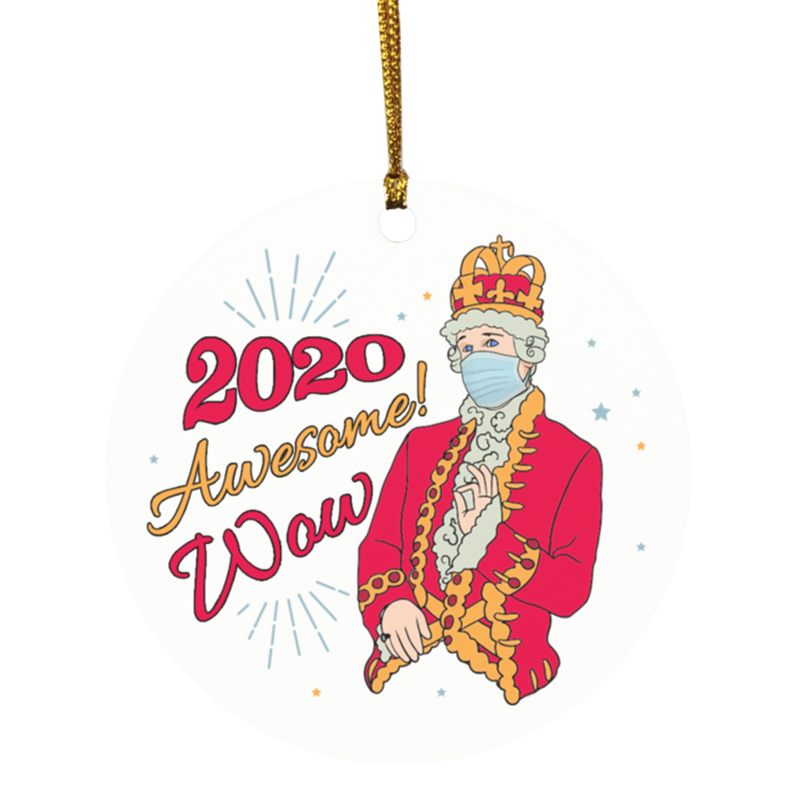 2020 Awesome Wow Ornament, White, Circle Ornament