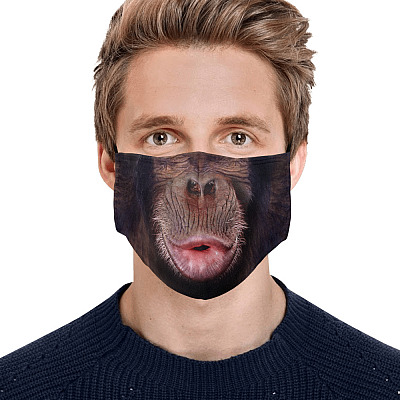 Alternative view of Chimp Mouth Happy Washable Reusable Custom Printed Cloth Face Mask Cover - Chimpanzee Face Mask