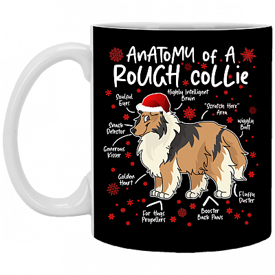 Anatomy Of Rough Collie Ceramic Coffee Mug - Beer Stein - Water Bottle - Funny Rough Collie Mug, Black, 11 oz. White Mug