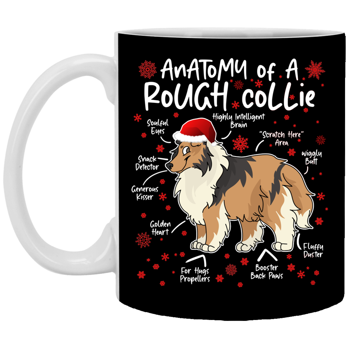 Anatomy Of Rough Collie Ceramic Coffee Mug - Beer Stein - Water Bottle - Funny Rough Collie Mug, Black, 11 oz. White Mug