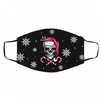Skull Bah Humbug Funny Santa Christmas Washable Reusable Custom Printed Cloth Face Mask Cover, Black, Cloth Face Cover – Medium/Large