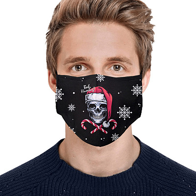Alternative view of Skull Bah Humbug Funny Santa Christmas Washable Reusable Custom Printed Cloth Face Mask Cover