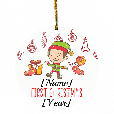 Personalized Baby Boy ELF First Christmas 2020 Decorative Christmas Ornament - Holiday Flat Circle Ornament, White, Circle Ornament