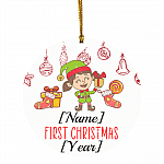 Personalized Baby Girl ELF First Christmas 2020 Decorative Christmas Ornament - Holiday Flat Circle Ornament, White, Circle Ornament