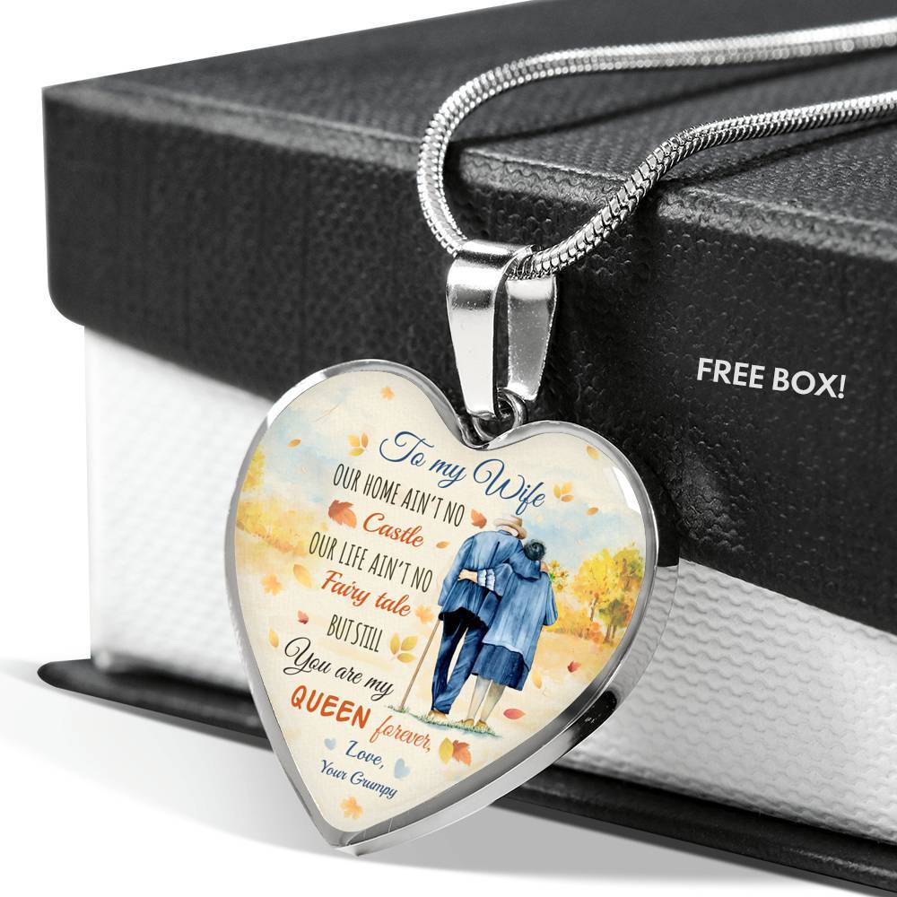 To My Wife From Husband Our Home Ain't No Castle Our Life Ain't No Fairy Tale Heart Pendant Necklace - Heart Luxury Necklace (Silver)