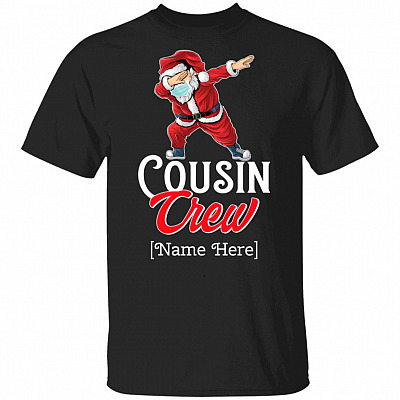 Personalized Cousin Crew Santa Dab Christmas T-Shirt- Youth Shirt - Matching Christmas Pajamas Gift Youth Tee, Black, Unisex T-Shirt