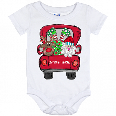 Personalized Red Truck Christmas Gift for Toddler Baby Onesie - Baby Infant Bodysuit, White, Baby Onesie - 12 Month