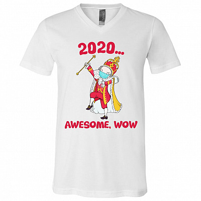 Funny Hamilton George King 2020 Awesome Wow Quarantine Christmas T-shirt - V-neck, White, V-Neck T-Shirt