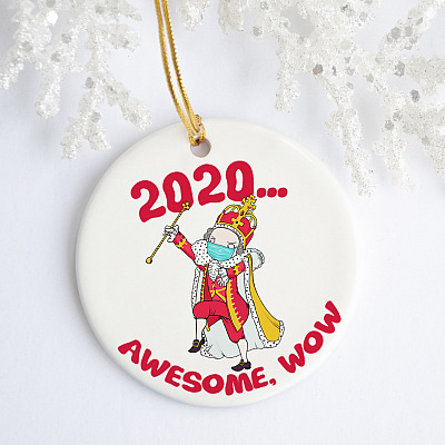 Alternative view of Funny Hamilton George King 2020 Awesome Wow Quarantine Christmas Hanging Tree Holiday Circle Ornament